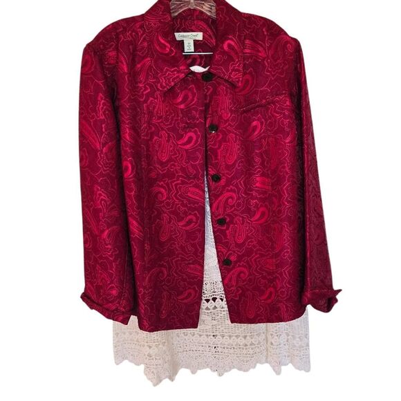 Coldwater Creek Women's Brocade Paisley Button Front Dressy Jacket Red Size 1X - Picture 4 of 11